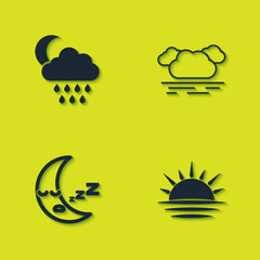 Poster - Set Cloud with rain and moon, Sunset, Moon icon and icon. Vector