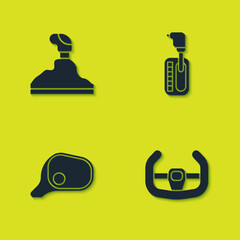 Sticker - Set Gear shifter, Sport steering wheel, Car mirror and icon. Vector