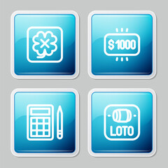 Sticker - Set line Casino slot machine, Money prize casino, Bingo card and Lottery ticket icon. Vector