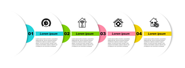 Sticker - Set line Thermostat, Smart home with wi-fi, and . Business infographic template. Vector