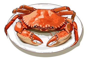 Top view of 32bit of Singapore Chili Crab in a vector cartoon style, isolate white background