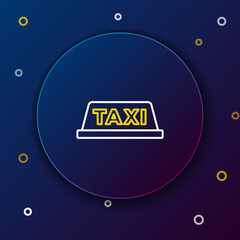 Poster - Line Taxi car roof icon isolated on blue background. Colorful outline concept. Vector