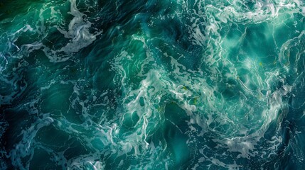 Wall Mural - From above the ocean resembles a giant canvas splattered with splotches of rich greens and blues. Upon closer look these hues are revealed to be millions of tiny phytoplankton dancing