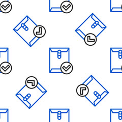 Poster - Line Envelope and check mark icon isolated seamless pattern on white background. Successful e-mail delivery, email delivery confirmation. Colorful outline concept. Vector