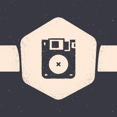 Poster - Grunge Floppy disk for computer data storage icon isolated on grey background. Diskette sign. Monochrome vintage drawing. Vector