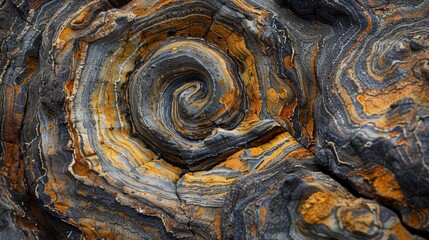 Wall Mural - a zoomedin shot of the intricate swirls and patterns of varnish on a rock revealing the detailed his