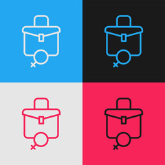 Poster - Pop art line Work for female icon isolated on color background. Business woman work. Vector