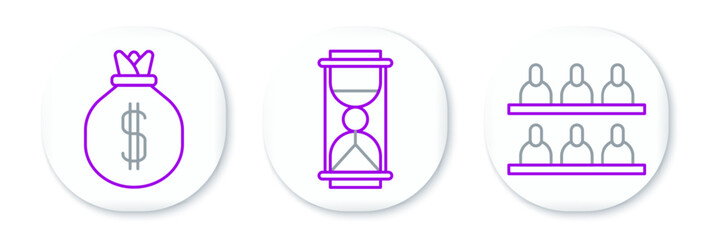Poster - Set line Jurors, Money bag and Old hourglass with sand icon. Vector