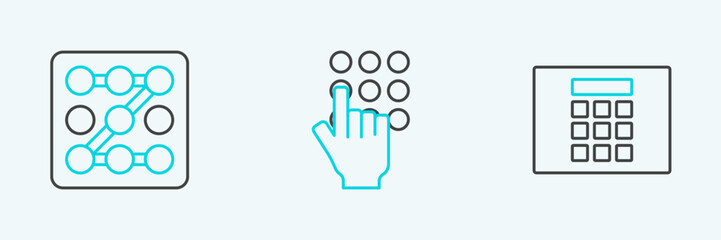 Poster - Set line Password protection, Graphic password and icon. Vector