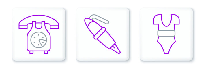 Poster - Set line Swimsuit, Telephone handset and Fountain pen nib icon. Vector