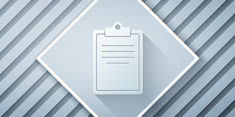 Poster - Paper cut Clipboard with checklist icon isolated on grey background. Control list symbol. Survey poll or questionnaire feedback form. Paper art style. Vector