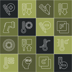 Poster - Set line Digital thermometer, Meteorology, Fahrenheit, Medical and icon. Vector
