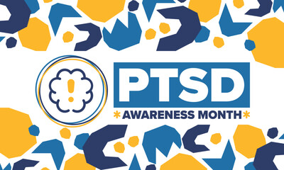 PTSD Awareness Month in June. Post Traumatic Stress Disorder. Celebrated annual in United States. Medical health care and awareness design. Poster, card, banner and background. Vector illustration