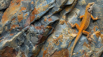 Wall Mural - fascinating closeup of a rusty orange lizard camouflaged against a rock blending seamlessly with its