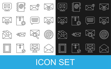 Poster - Set line Envelope, Mail and e-mail, Received message concept, setting, check mark, Speech bubble with envelope and chat icon. Vector