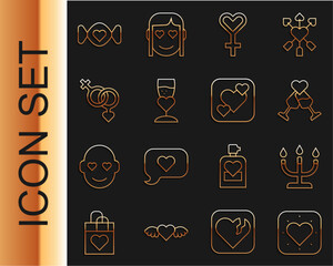 Wall Mural - Set line Heart, Candlestick, Glass of champagne, Female gender symbol, Gender, Candy and icon. Vector