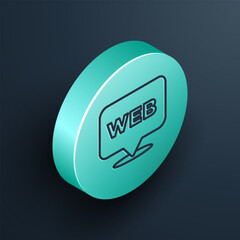 Poster - Isometric line Web and graphic design icon isolated on black background. Creative and development. Turquoise circle button. Vector