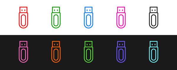 Poster - Set line USB flash drive icon isolated on black and white background. Vector