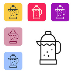 Wall Mural - Black line French press icon isolated on white background. Set icons in color square buttons. Vector