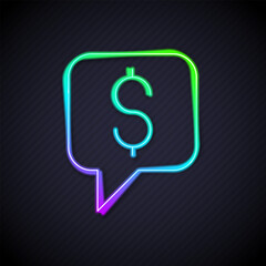 Poster - Glowing neon line Paid support icon isolated on black background.Speech bubble chat. Message icon. Communication or comment chat symbol. Vector