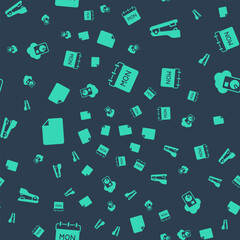 Poster - Set Calendar, Stapler, File document and Cloud database on seamless pattern. Vector