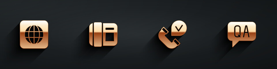 Poster - Set Worldwide, Telephone handset, and Question Answer icon with long shadow. Vector