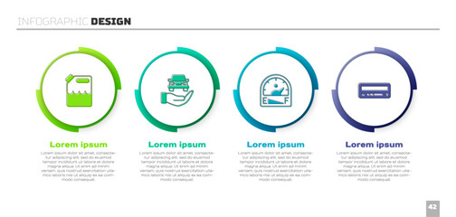 Wall Mural - Set Canister for gasoline, Auto service check automotive, Motor gauge and Car audio. Business infographic template. Vector