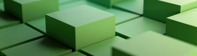 Poster - Abstract green  cubes forming geometric patterns creating a modern and minimalistic background with depth and perspective.