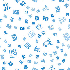 Poster - Set line Folded map with location marker, and City navigation on seamless pattern. Vector