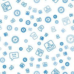Poster - Set line Sad smile, Incoming call phone and Clock on seamless pattern. Vector