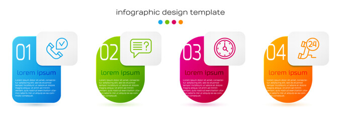 Poster - Set line Telephone handset, Unknown search, Clock and 24 hours support. Business infographic template. Vector