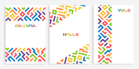 Poster - Colorful line doodle seamless pattern set. Creative minimalist style art background collection, trendy design with basic shapes. Modern abstract color backdrop