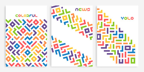 Poster - Colorful line doodle seamless pattern set. Creative minimalist style art background collection, trendy design with basic shapes. Modern abstract color backdrop