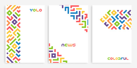 Poster - Colorful line doodle seamless pattern set. Creative minimalist style art background collection, trendy design with basic shapes. Modern abstract color backdrop