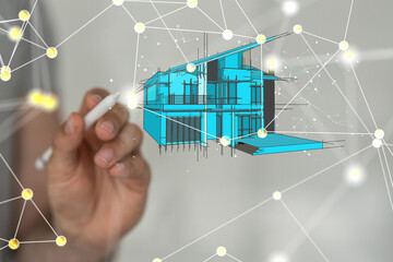 Aufkleber - using futuristic interface of smart home automation iot