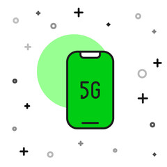 Poster - Filled outline Mobile with 5G new wireless internet wifi icon isolated on white background. Global network high speed connection data rate technology. Vector