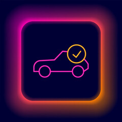 Wall Mural - Glowing neon line Auto service check automotive icon isolated on black background. Car service. Colorful outline concept. Vector