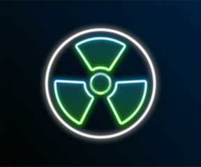 Wall Mural - Glowing neon line Radioactive icon isolated on black background. Radioactive toxic symbol. Radiation Hazard sign. Colorful outline concept. Vector