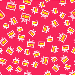 Poster - Line Chalkboard icon isolated seamless pattern on red background. School Blackboard sign. Vector