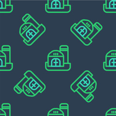 Poster - Line Farm house icon isolated seamless pattern on blue background. Vector