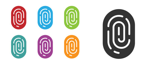 Poster - Black Fingerprint icon isolated on white background. ID app icon. Identification sign. Touch id. Set icons colorful. Vector