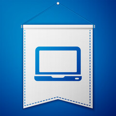 Poster - Blue Laptop icon isolated on blue background. Computer notebook with empty screen sign. White pennant template. Vector