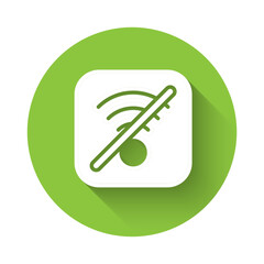 Poster - White No Wi-Fi wireless internet network symbol icon isolated with long shadow background. Green circle button. Vector