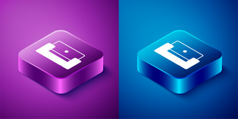 Canvas Print - Isometric Armchair icon isolated on blue and purple background. Square button. Vector