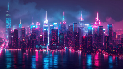 Wall Mural - Cyberpunk cityscapes with neon lights.