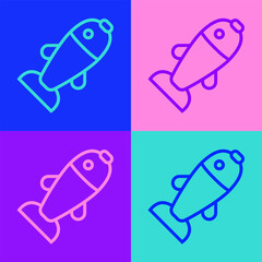 Wall Mural - Pop art line Fish icon isolated on color background. Vector