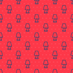 Sticker - Blue line Table lamp icon isolated seamless pattern on red background. Vector