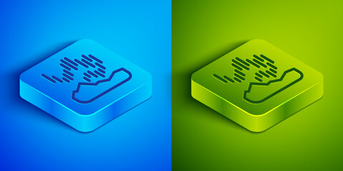 Wall Mural - Isometric line Northern lights icon isolated on blue and green background. Square button. Vector