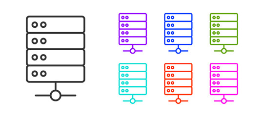 Poster - Black line Server, Data, Web Hosting icon isolated on white background. Set icons colorful. Vector