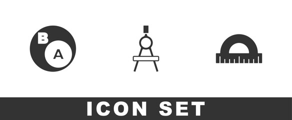 Poster - Set Subsets, math, a is subset of b, Drawing compass and Protractor icon. Vector